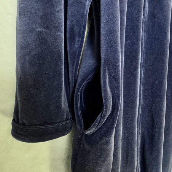 Vtg Navy Velour Zip Front House Dress Long Lounge Robe Dark Romantic Goth L - Picture 5 of 8